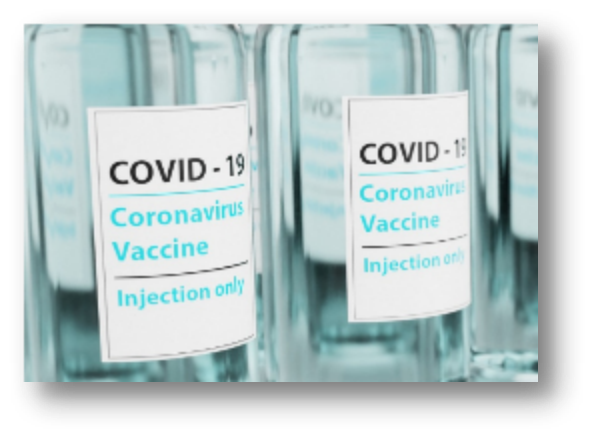 Close-up of COVID-19 vaccine vials labeled 'Coronavirus Vaccine - Injection Only,' representing vaccination services and public health protection.